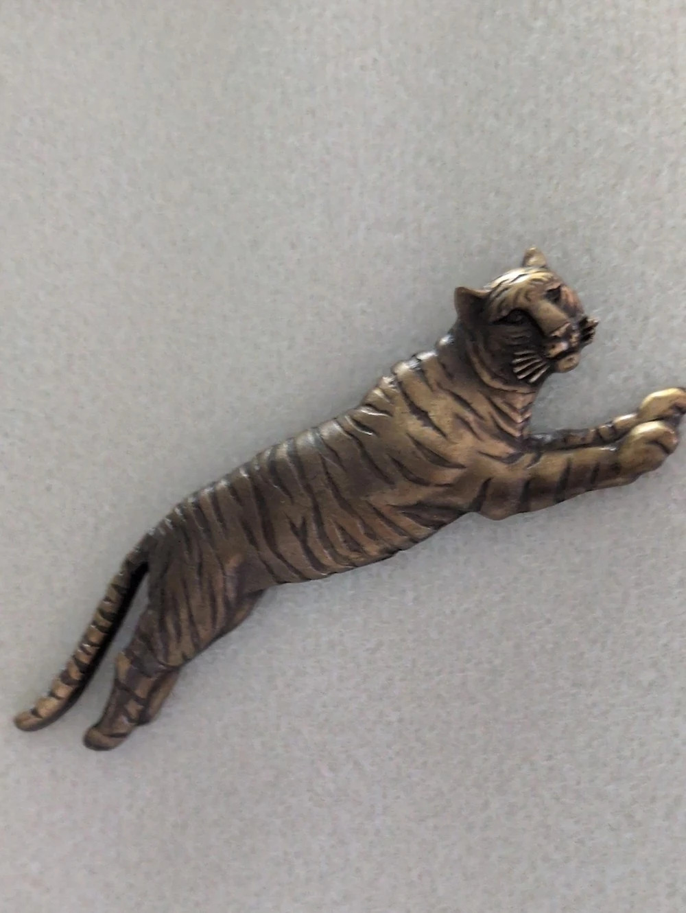 Jonette Jewelry Leaping Tiger Brooch Pin in Brown & Black